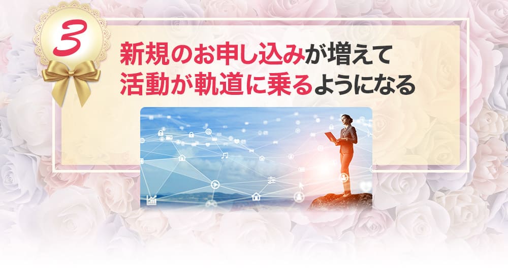 新規のお申し込みが増えて活動が軌道に乗るようになる